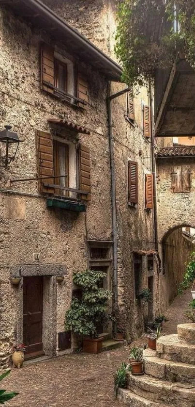 Quaint rustic stone alley with charming architecture.