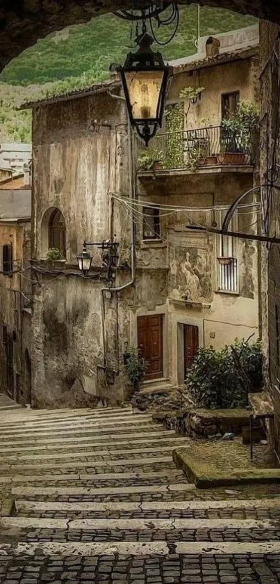 Rustic alleyway in old town wallpaper.