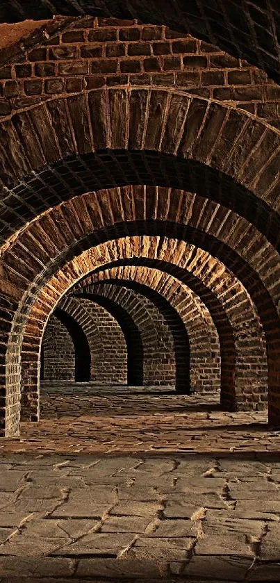 Rustic stone archway tunnel with deep brown tones.