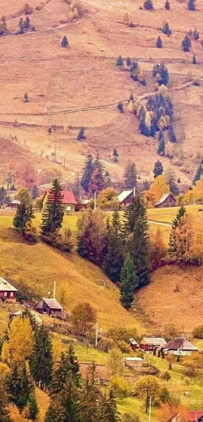 Rustic hillside village with autumn colors.