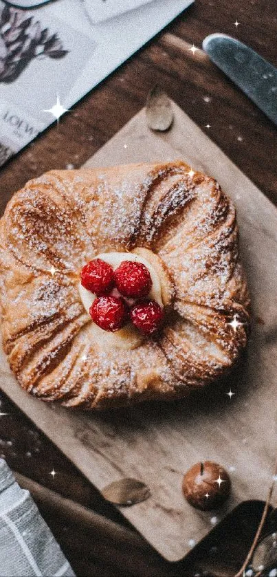 Rustic bakery aesthetic wallpaper with pastry.
