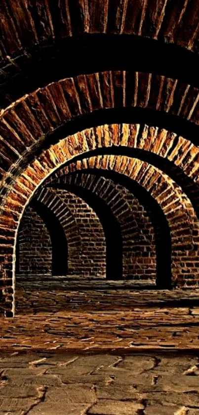 Rustic brick archway with stone arches in warm brown tones.