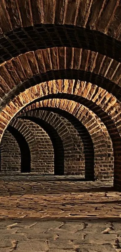 Rustic brick archway with textured stone path in warm tones.