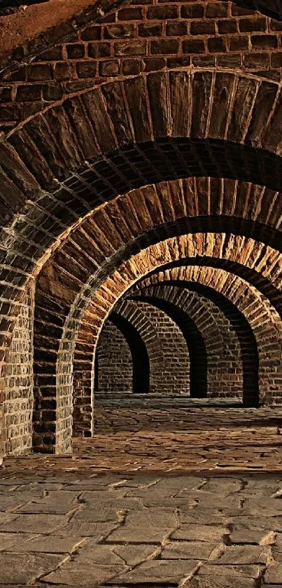 Arched brick passageway with intricate patterns and warm tones for mobile wallpaper.