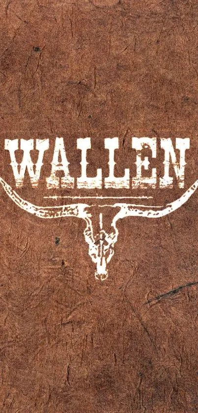 Rustic brown wallpaper with a bull skull and 'Wallen' text.