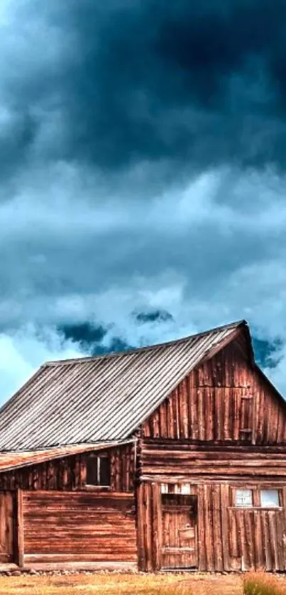 Rustic wooden cabin under a moody blue sky, perfect for wallpapers.