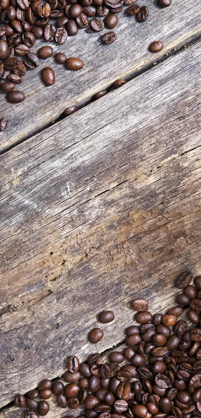 Rustic coffee bean wallpaper on a wooden surface with earthy tones.