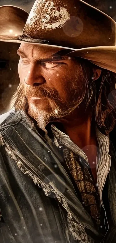 Mobile wallpaper featuring a rugged cowboy in rustic attire.