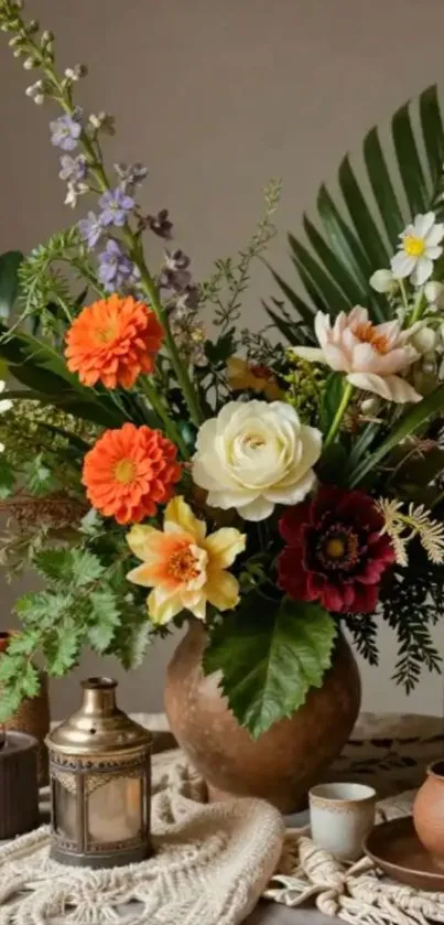 Elegant floral wallpaper with a rustic bouquet on display.