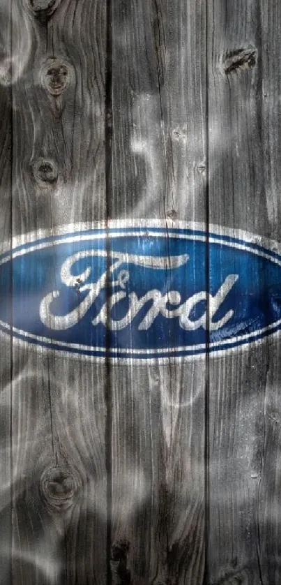 Ford logo on rustic wooden background wallpaper.