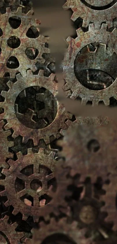 Rustic gears in an intricate industrial design on a mobile wallpaper.