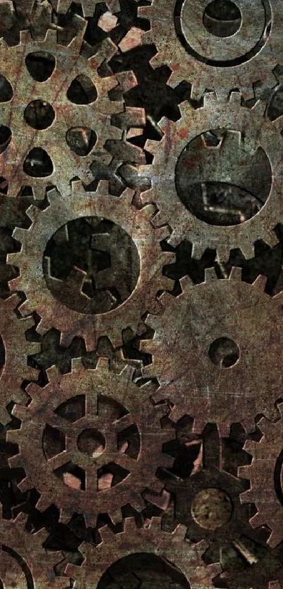 Intricate rusty gear design in industrial wallpaper.