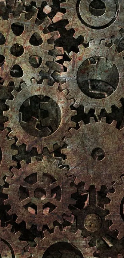 Rustic gear pattern wallpaper with a vintage industrial design.