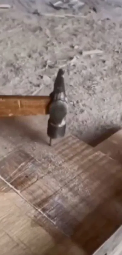 A hammer resting on wooden planks in a rustic setting wallpaper.