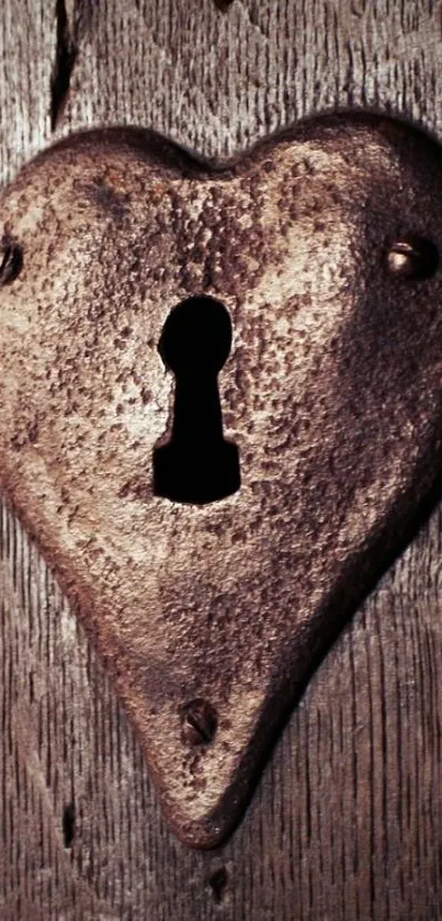 Vintage heart lock on rustic wooden background wallpaper.