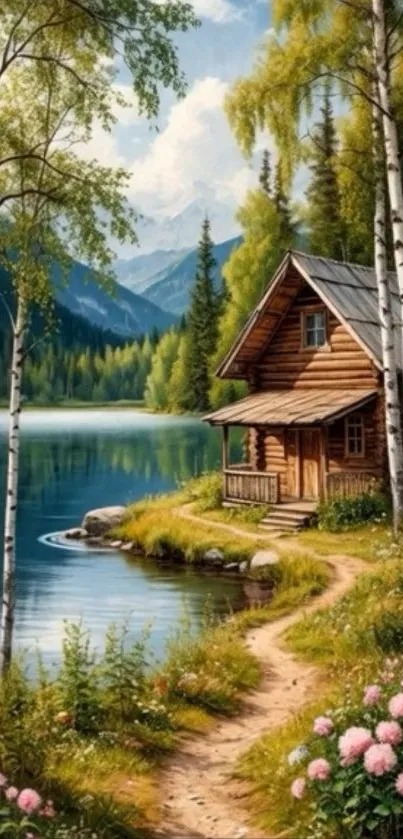 Rustic cabin by a tranquil lake surrounded by nature.