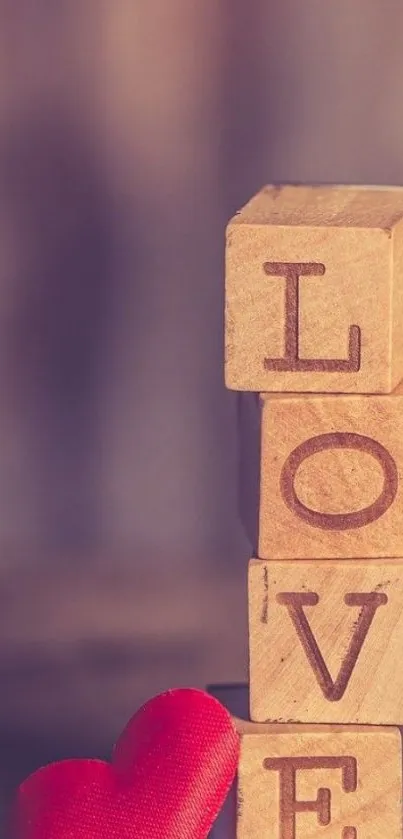 Rustic blocks spelling LOVE with a heart.