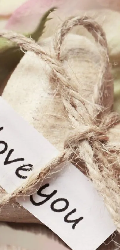 Romantic rustic love note wrapped in twine with soft beige colors.