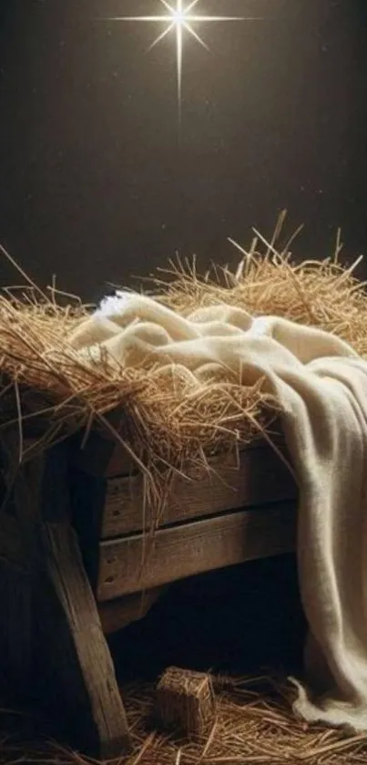 Rustic manger under a shining star.