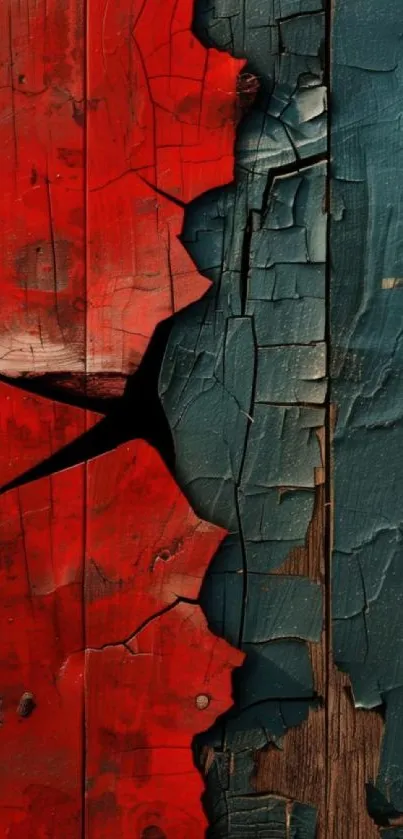 Cracked red and blue painted wood mobile wallpaper.