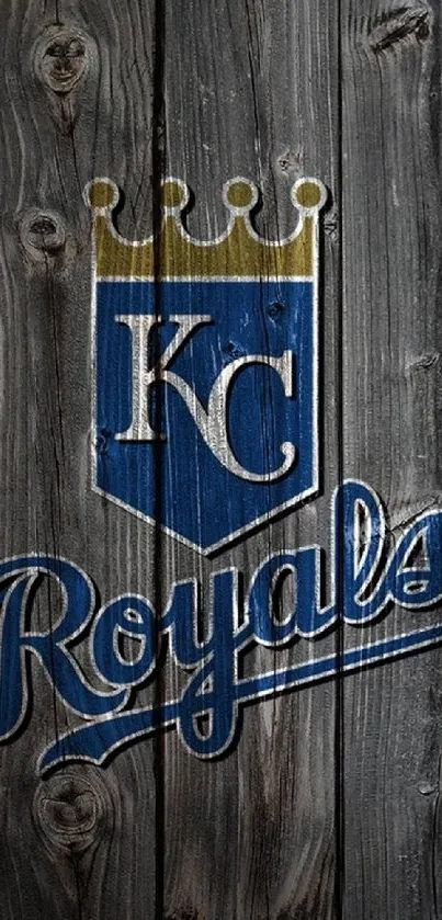 Kansas City Royals logo on rustic wood background wallpaper.