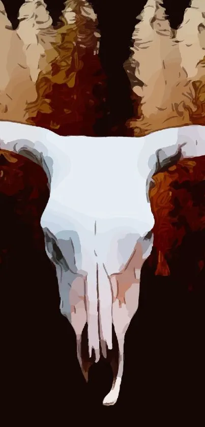 Stylized abstract cow skull on a dark brown background.