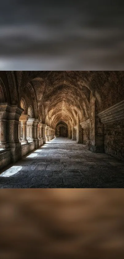 Mysterious stone archway corridor with historic elegance.