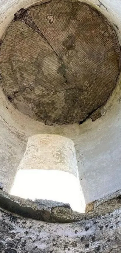 View of a rustic stone ceiling with intricate textures and earthy tones.