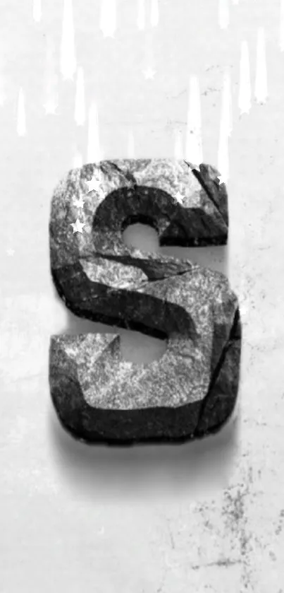 Rugged stone letter S on textured background.