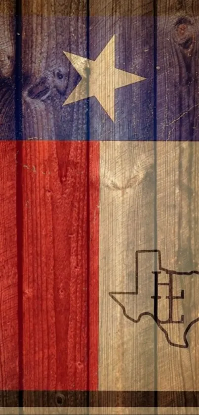 Rustic wooden Texas flag wallpaper with red, white, and blue hues.