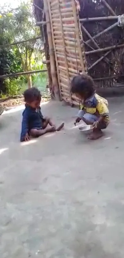 Village children playing in rustic charm.