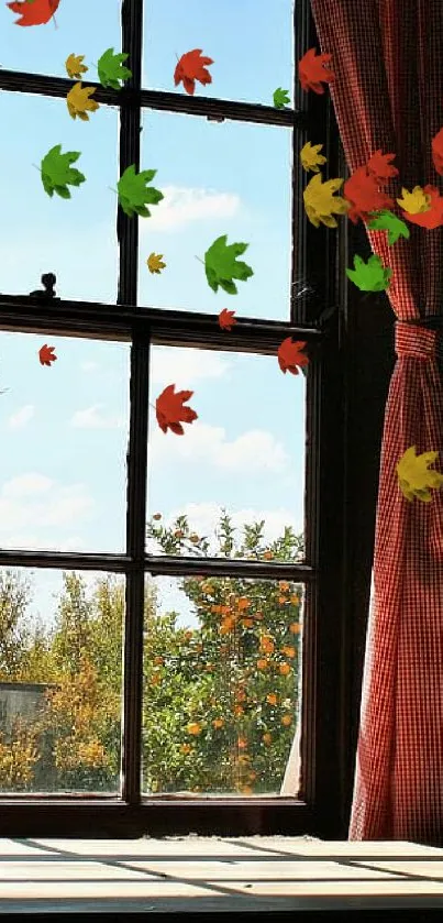 Rustic window view with sunlight and nature outside.