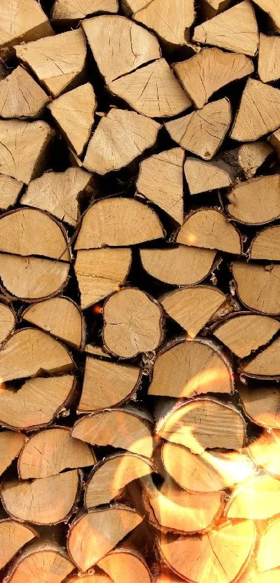 Rustic stacked wood logs with earthy tones.