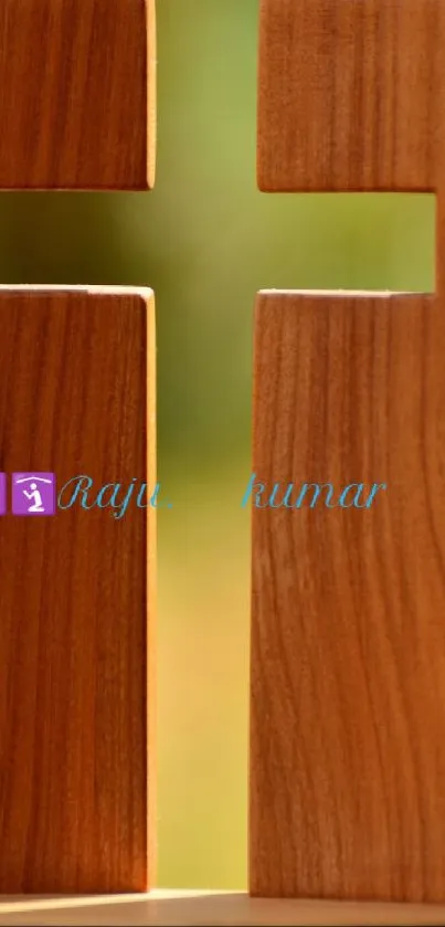 Serene wooden cross with nature background