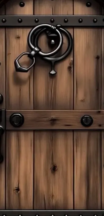 Rustic wooden door with iron handle.