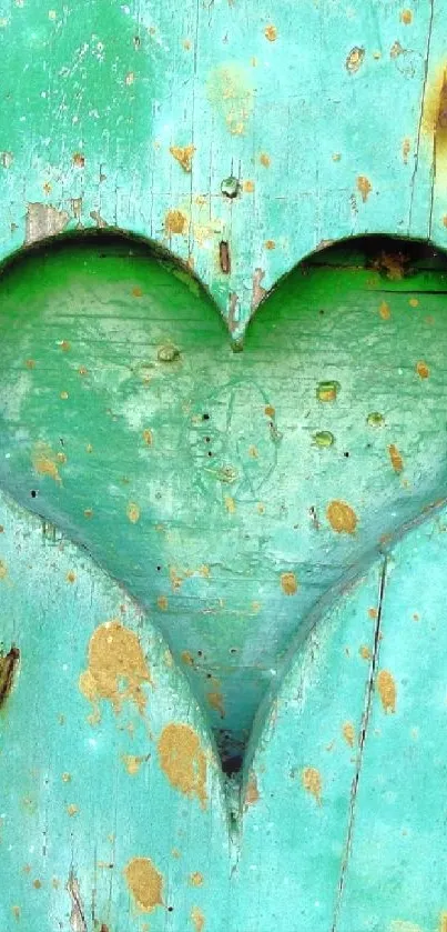 Turquoise wooden wallpaper with heart.