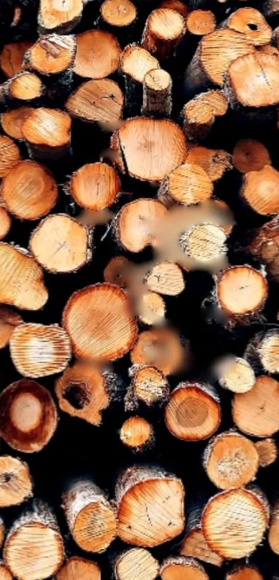 Rustic wooden logs stacked in a wallpaper design, showcasing rich brown tones.