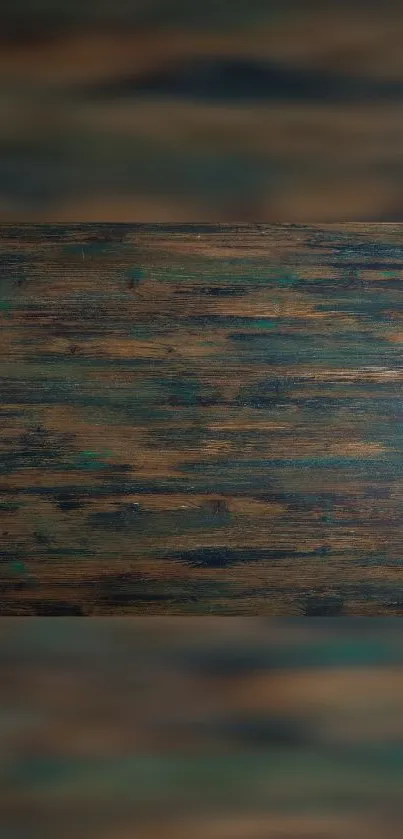 Rustic wooden texture wallpaper in brown and teal hues for a natural look.