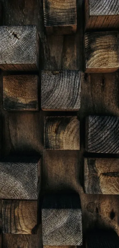 Rustic wooden blocks wallpaper with natural texture pattern.