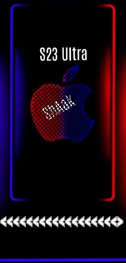 S23 Ultra wallpaper with glowing red and blue Apple logo design.