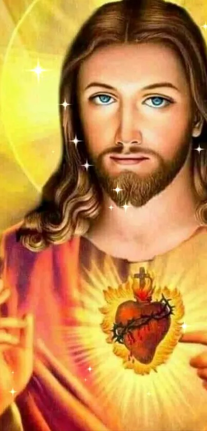 Sacred Heart religious wallpaper with vibrant colors.