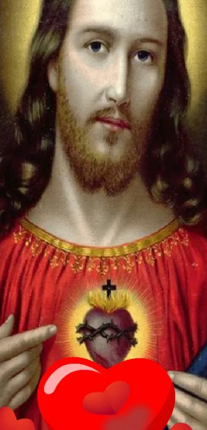 Sacred Heart icon featuring Jesus with a radiant heart and divine presence.