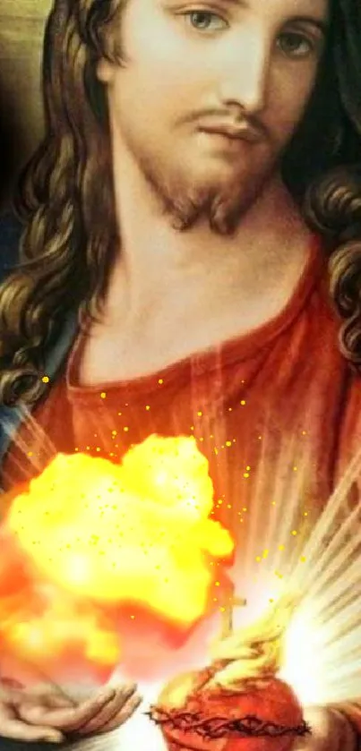 Sacred Heart divine wallpaper with glowing warmth and serene imagery.