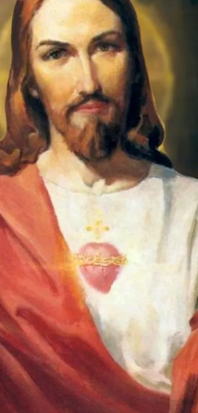 Sacred Heart of Jesus artwork with red and white hues.