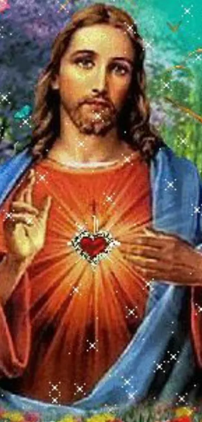 Sacred Heart of Jesus with vibrant colors and divine light.