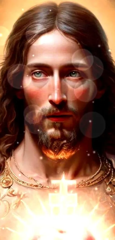 Sacred Heart of Jesus radiant mobile wallpaper with glowing aura.