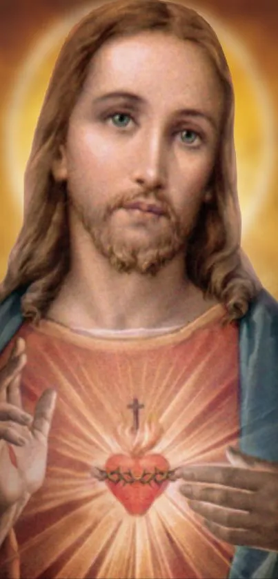 Sacred Heart of Jesus mobile wallpaper with golden halo.