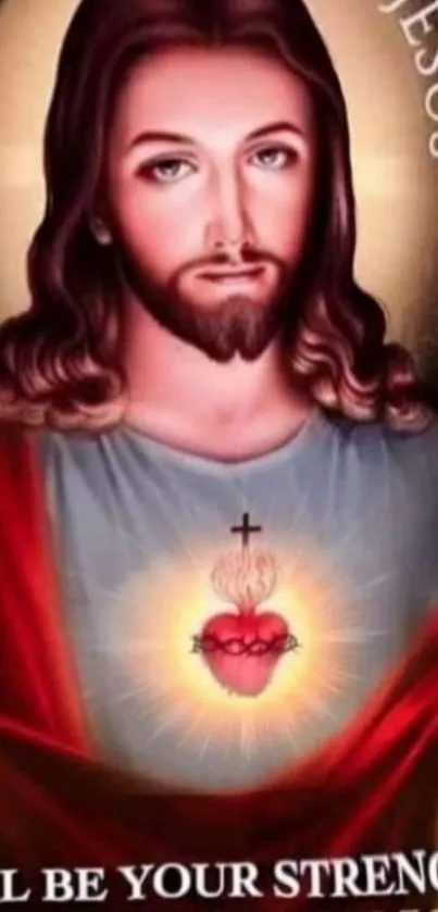 Sacred Heart Jesus mobile wallpaper with vibrant colors and spiritual theme.