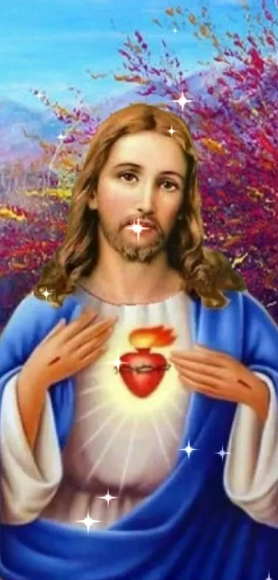 Sacred Heart portrait with serene colors.