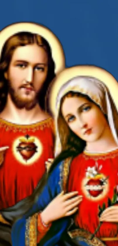 Download Sacred Hearts of Jesus and Mary mobile wallpaper for spiritual inspiration.